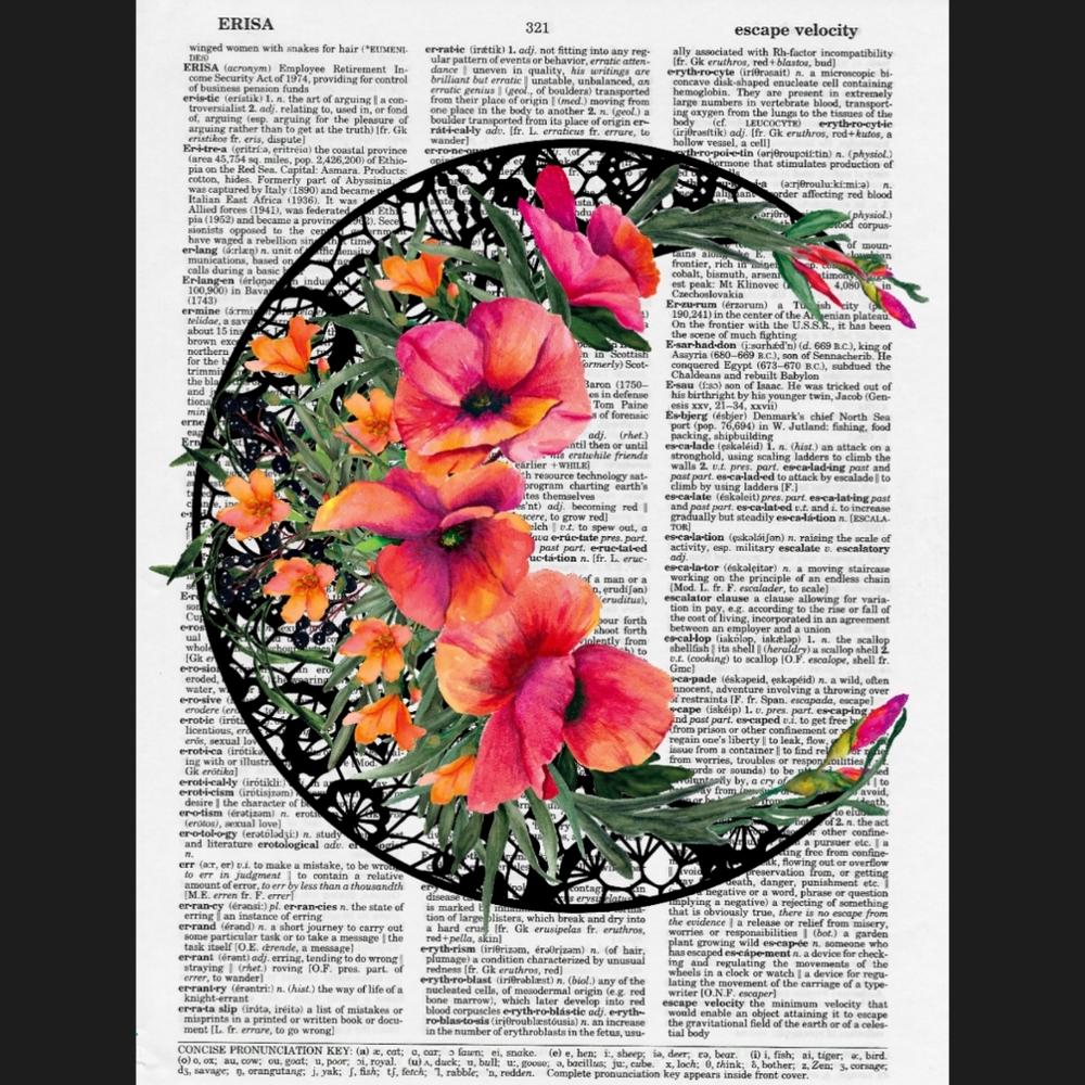 Moon Poppy Mandala Vintage Dictionary Art Print - Picture 4 of 4